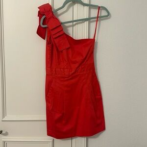 French connection red one shoulder bow cocktail dress